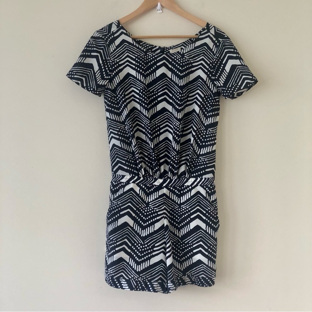 J. Crew Blue and White Pattern Short Sleeve Romper